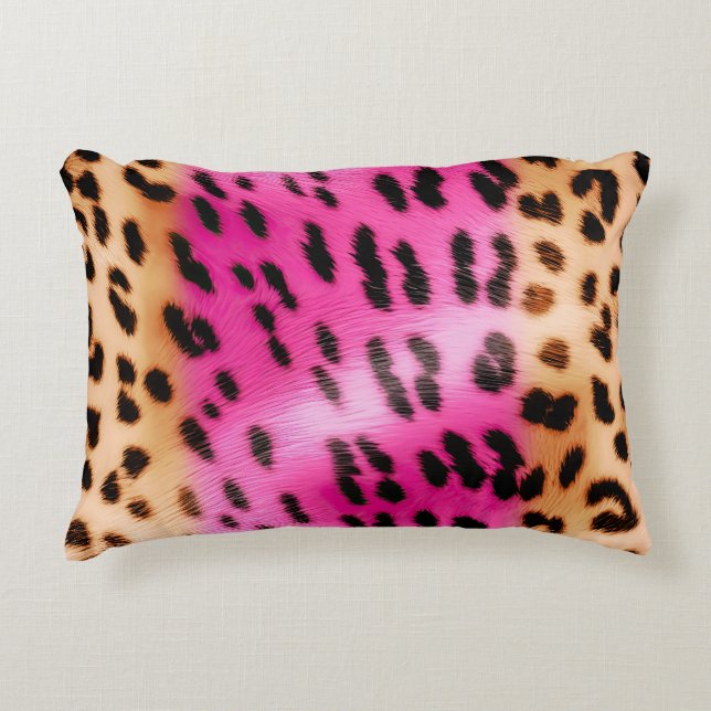 Girly Pink Cream Leopard Print Decorative Cushion (Front)
