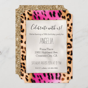 Girly Pink Cream Leopard Print Invitation
