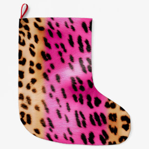 Girly Pink Cream Leopard Print Large Christmas Stocking