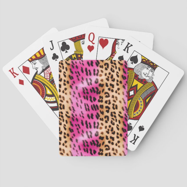 Girly Pink Cream Leopard Print Playing Cards (Back)
