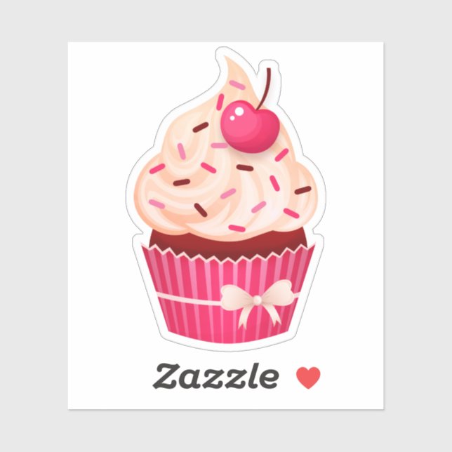 Girly Pink Cupcake With Sprinkles and Cherry (Sheet)