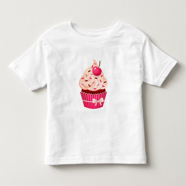Girly Pink Cupcake With Sprinkles and Cherry Toddler T-Shirt (Front)