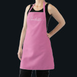 Girly pink custom modern script name monogram chic apron<br><div class="desc">Personalised pink custom modern script name text monogram solid plain colour girly stylish elegant chic pink and white text kitchen Apron. Customise,  personalise it with name,  quote,  phrase,  or text.
Great for cooks,  chefs,  pottery,  ceramics,  crafts,  work,  kitchen,  baking,  bbq,  grill,  etc</div>