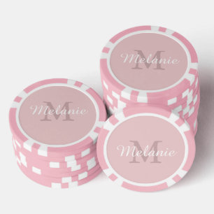 Girly Pink Custom Monogram Name and Initial Poker Chips