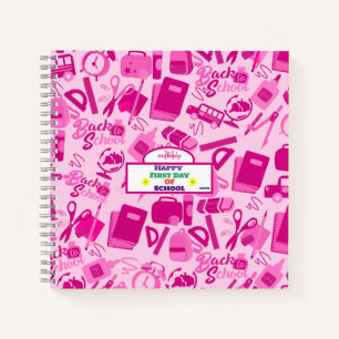 girly pink Customisable Back to School Pattern Notebook