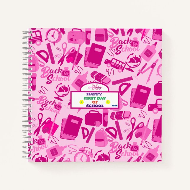 girly pink Customisable Back to School Pattern Notebook (Front)