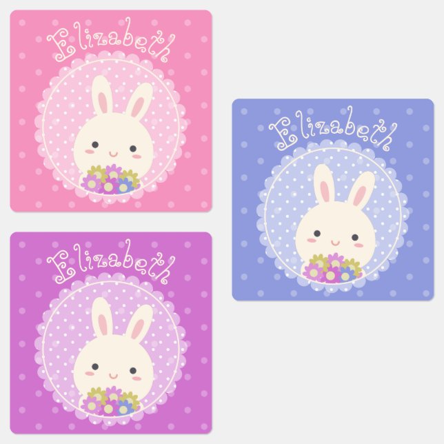 Girly Pink Cute Kawaii Bunny & Flowers Custom Name (Group)