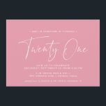Girly Pink | Cute Modern Script 21st Birthday Invitation<br><div class="desc">Modern 21st birthday invitations with "twenty one" in a handwritten script. Simple,  text-only design with white font on bright pink background.</div>
