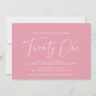 Girly Pink   Cute Modern Script 21st Birthday Invitation