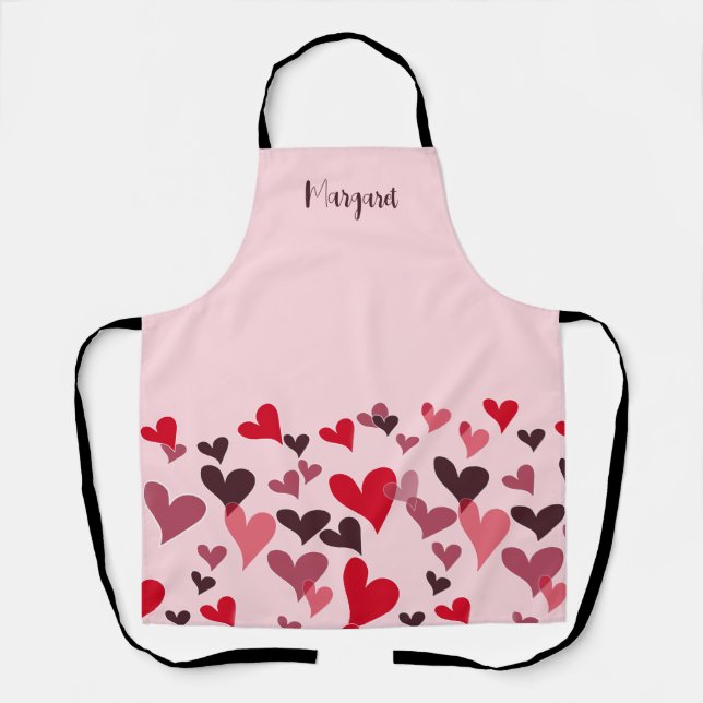 Girly Pink Cute Romantic Hearts Retro Personalised Apron (Front)