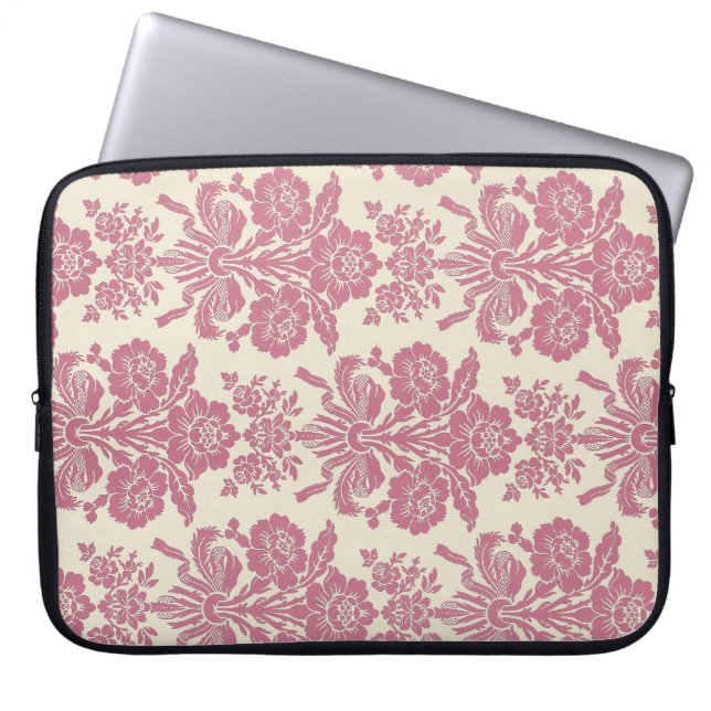 Girly Pink Damask Laptop Sleeve (Front)