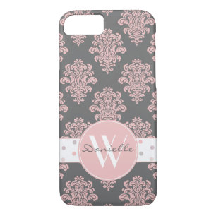 Girly Pink Damask Monogram iPhone 8/7 Case