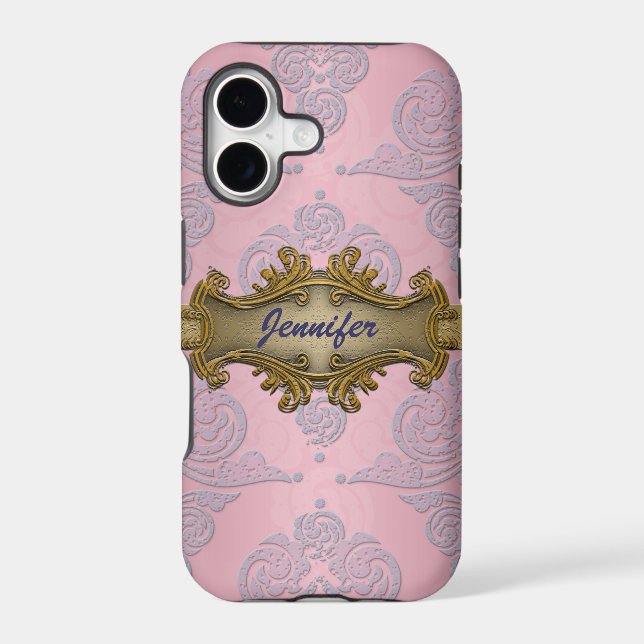 Girly Pink Damask Pattern iPhone  Case (Back)