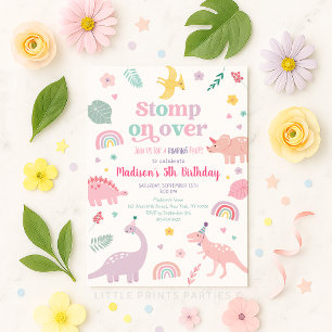 Girly Pink Dinosaur Birthday Invitation