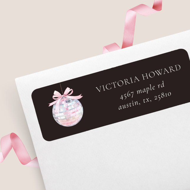 Girly Pink Disco Ball Bridal Shower Return Address Label (Creator Uploaded)