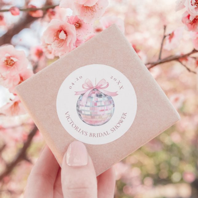 Girly Pink Disco Ball Elegant Bridal Shower Classic Round Sticker (Creator Uploaded)