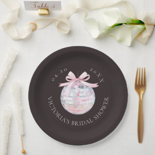 Girly Pink Disco Ball Elegant Bridal Shower Round Paper Plate