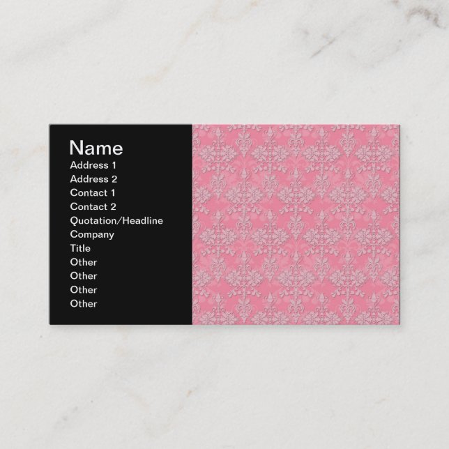 Girly Pink Double Damask Pattern Business Card (Front)