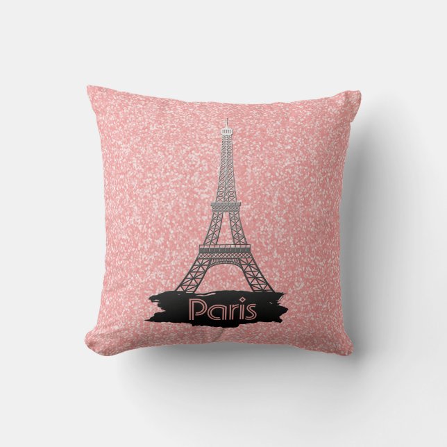 Girly Pink Eiffel Tower Glitter French Paris Cushion (Front)