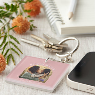 Girly pink elegant arch photo typography best mum key ring
