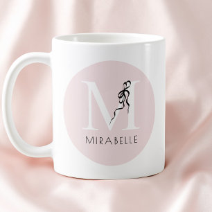 Girly Pink Elegant Black Bow Initial Cute Monogram Coffee Mug