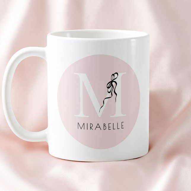 Girly Pink Elegant Black Bow Initial Cute Monogram Coffee Mug (Girly Pink Elegant Black Bow Initial Cute Monogram Coffee Mug)