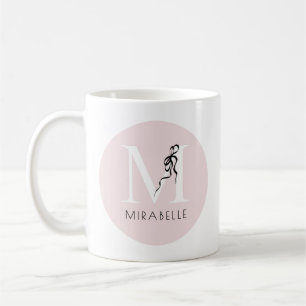 Girly Pink Elegant Black Bow Initial Cute Monogram Coffee Mug