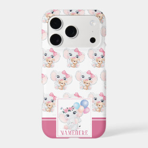 Girly Pink Elephant with Bow and Balloon Pattern