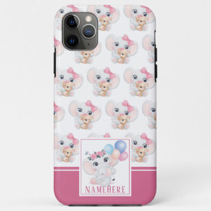 Girly Pink Elephant with Bow and Balloon Pattern iPhone 11 Pro Max Case