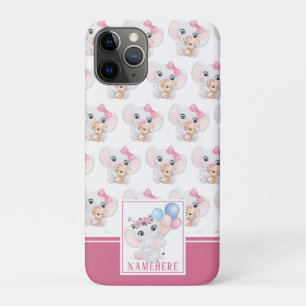Girly Pink Elephant with Bow and Balloon Pattern iPhone 11 Pro Case