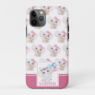 Girly Pink Elephant with Bow and Balloon Pattern iPhone 11 Pro Case
