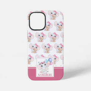 Girly Pink Elephant with Bow and Balloon Pattern iPhone 12 Mini Case