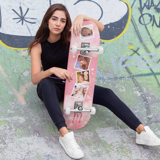 Girly Pink Family Photo Collage Skateboard (Creator Uploaded)