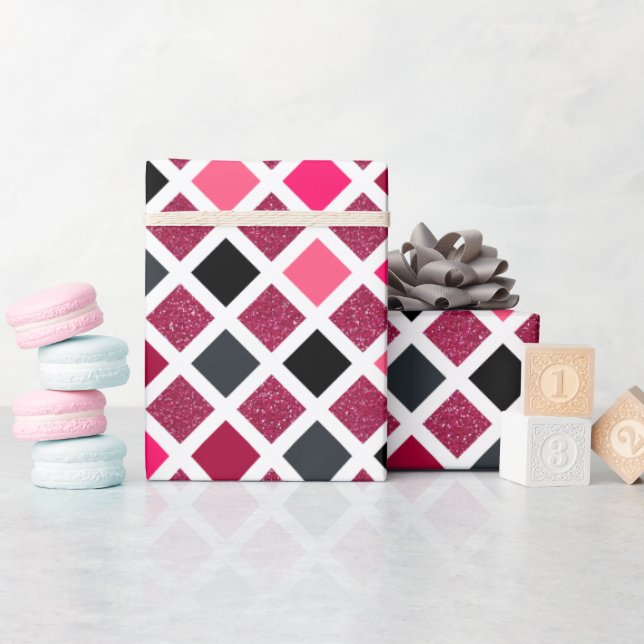Girly Pink Faux Glitter Geometric Pattern Wrapping Paper (Baby Shower)