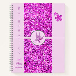 Girly Pink Faux Glitter Monogram School Notebook
