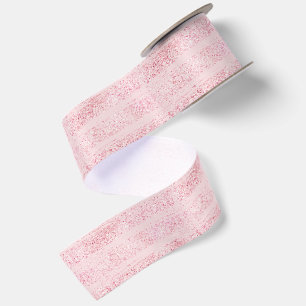 Girly Pink Faux Glitter Stripes Birthday Satin Ribbon