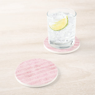 Girly Pink Faux Glitter Stripes  Coaster