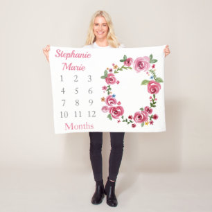 Girly PInk Floral Baby Girl Milestone Baby Fleece Blanket