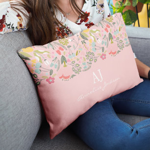 Girly pink floral chic monogram name personalised decorative cushion
