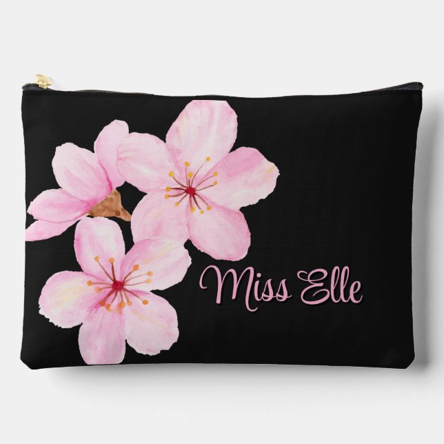 Girly Pink Floral Custom  Accessory Pouch (Front)