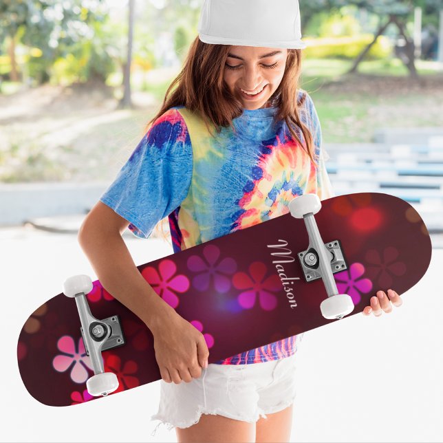 Girly Pink Floral Custom Personalized Name Skateboard (Creator Uploaded)