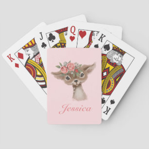 Girly Pink Floral Deer Playing Cards