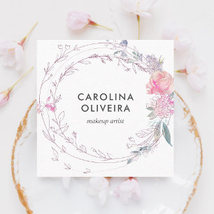 Girly Pink Floral Elegant Square Business Card