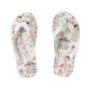 Girly Pink Floral Fairy Garden Kid's Thongs