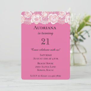 Girly Pink Floral Lace Birthday Invitation