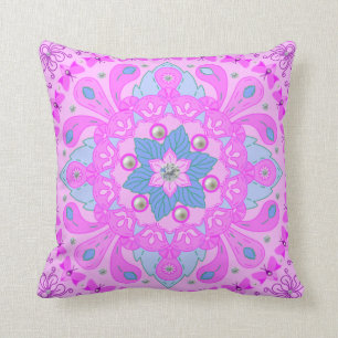 Girly Pink Flower Butterfly Original Mandala Art Cushion