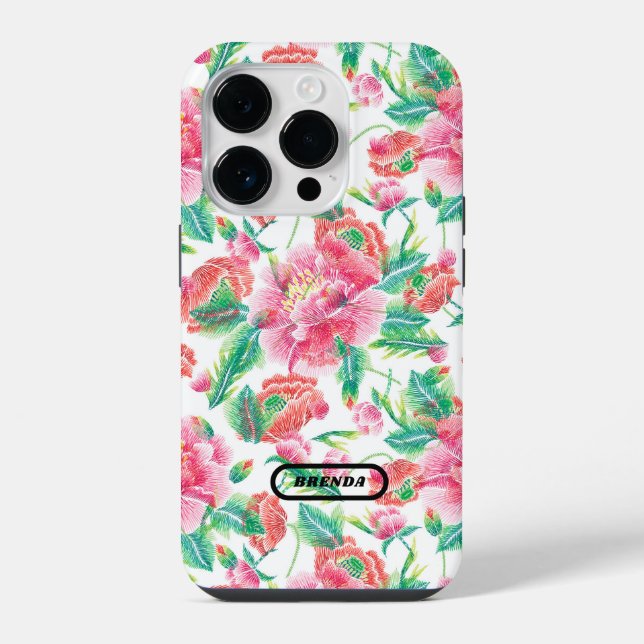 Girly Pink Flowers Pattern Monogram  iPhone Case (Back)