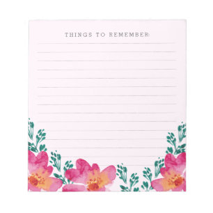 Girly Pink Flowers Watercolor Memo Notepad