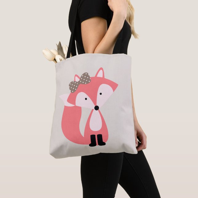 Girly Pink Fox Tote Bag (Close Up)