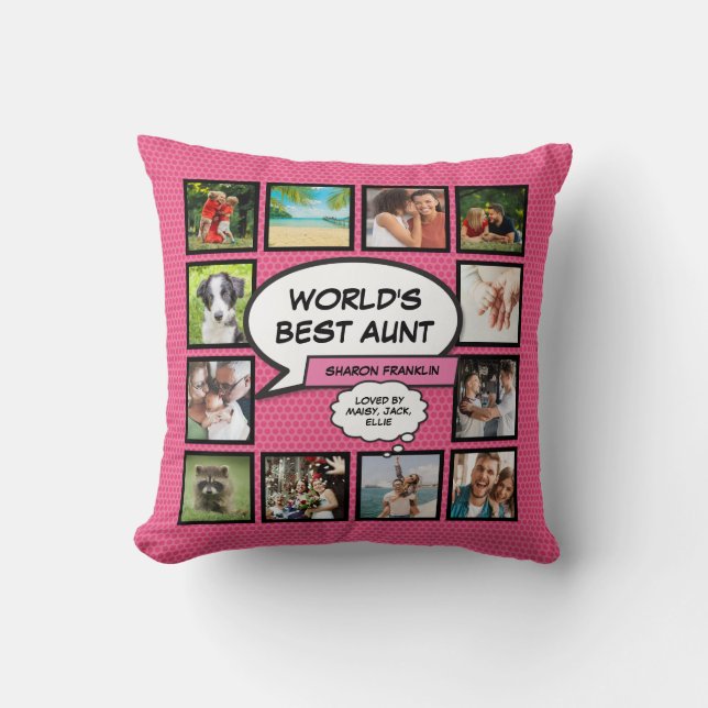 Girly Pink Fun World's Best Aunt Auntie Photo  Cushion (Front)